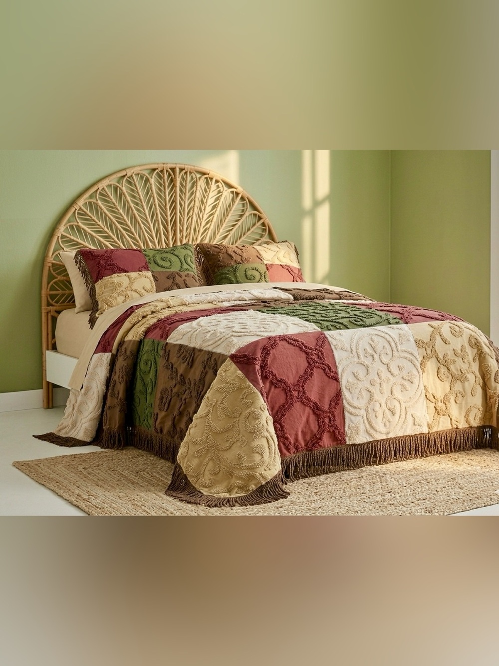 🌟 New NWT Boho Patchwork Queen Quilt & Pillow Sham Set - 100% Cotton 🌟